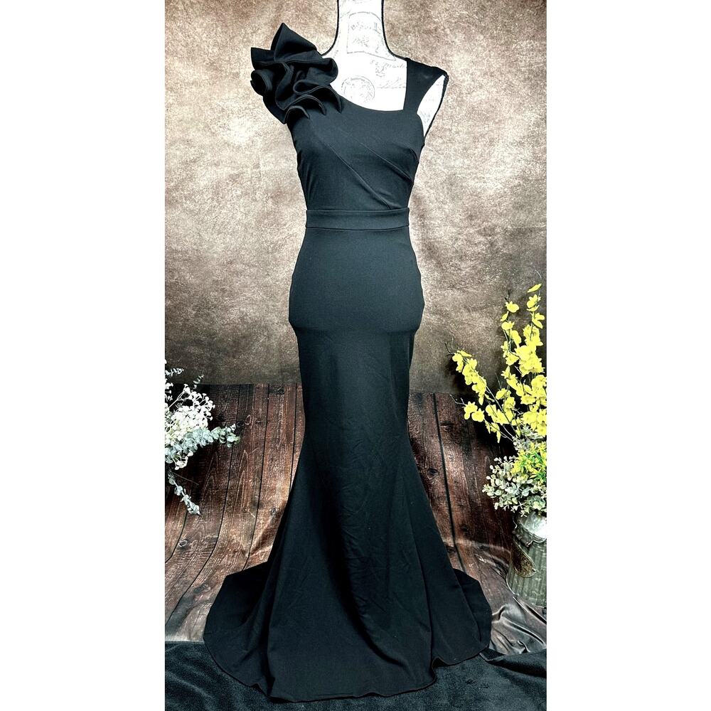 LuLu's Lucette Black Sleeveless Ruffled Mermaid Gown XS - Picture 3 of 15